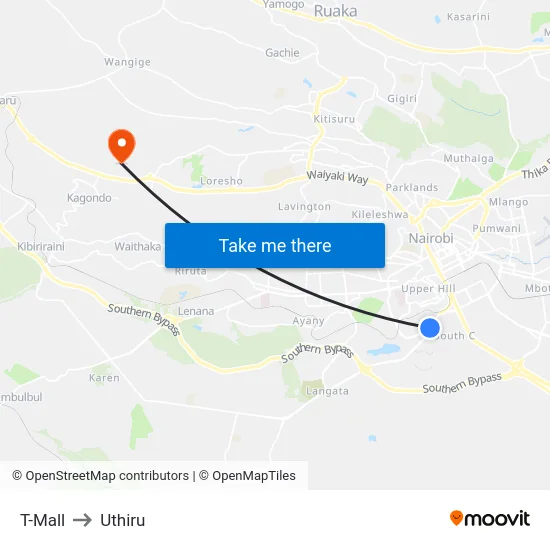 T-Mall to Uthiru map