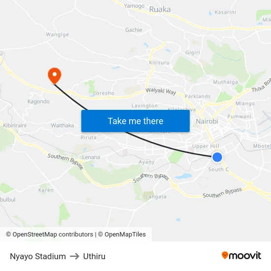 Nyayo Stadium to Uthiru map