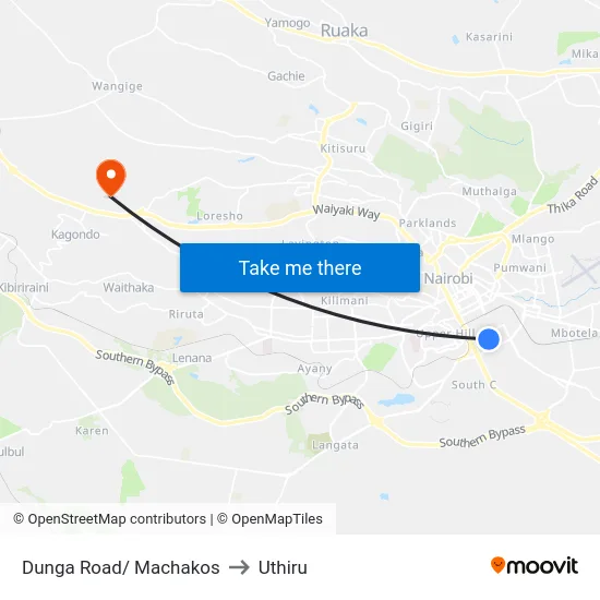 Dunga Road/ Machakos to Uthiru map