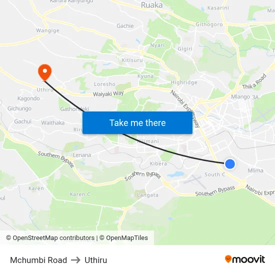 Mchumbi Road to Uthiru map