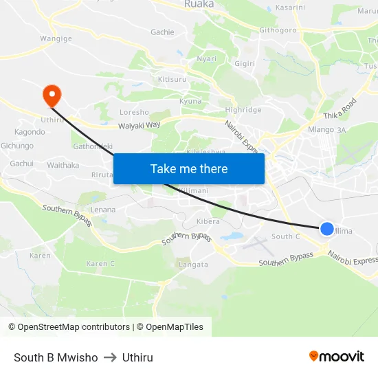 South B Mwisho to Uthiru map