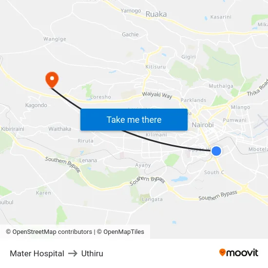 Mater Hospital to Uthiru map