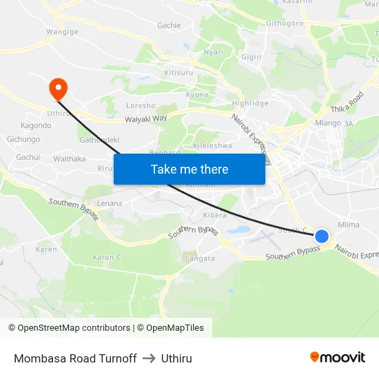 Mombasa Road Turnoff to Uthiru map