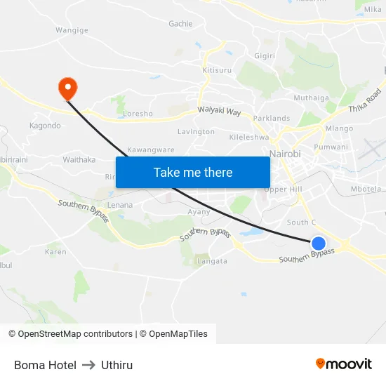 Boma Hotel to Uthiru map