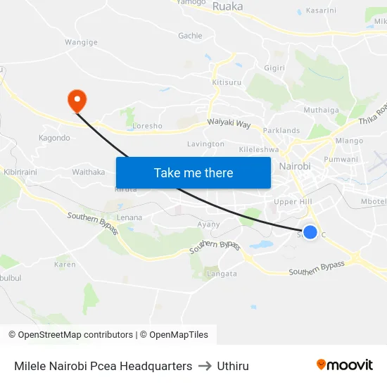 Milele Nairobi Pcea Headquarters to Uthiru map
