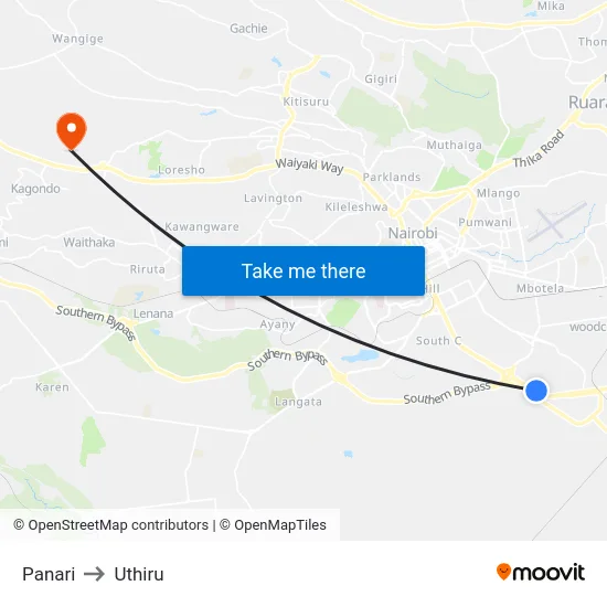 Panari to Uthiru map