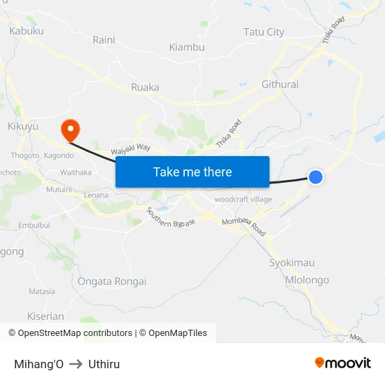 Mihang'O to Uthiru map