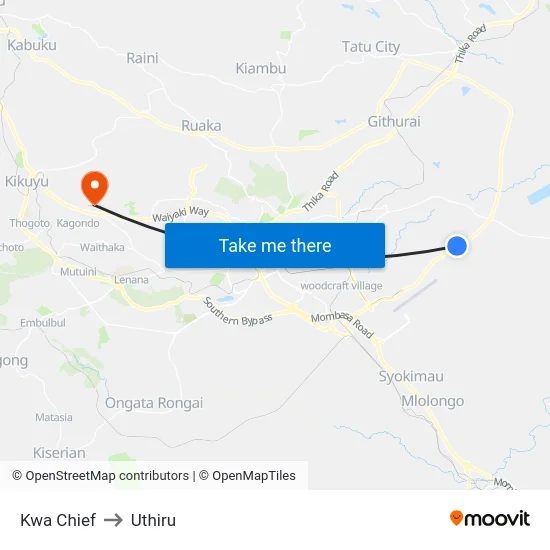 Kwa Chief to Uthiru map