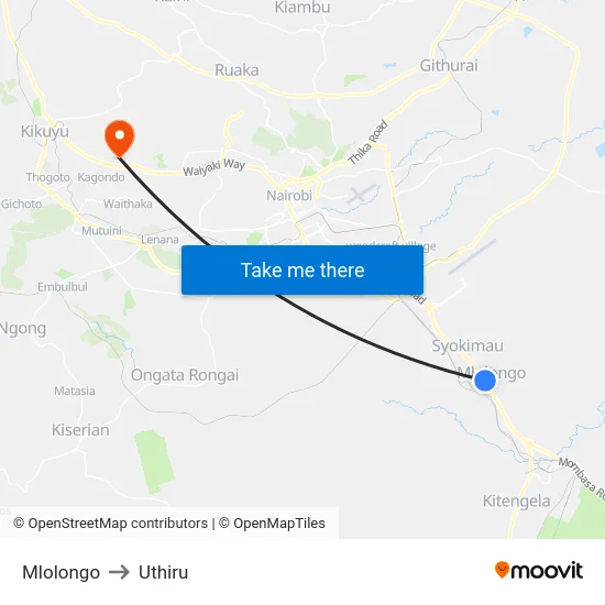 Mlolongo to Uthiru map