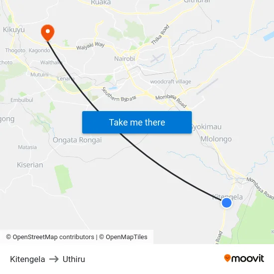 Kitengela to Uthiru map