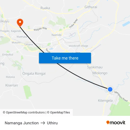 Namanga Junction to Uthiru map