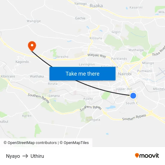 Nyayo to Uthiru map