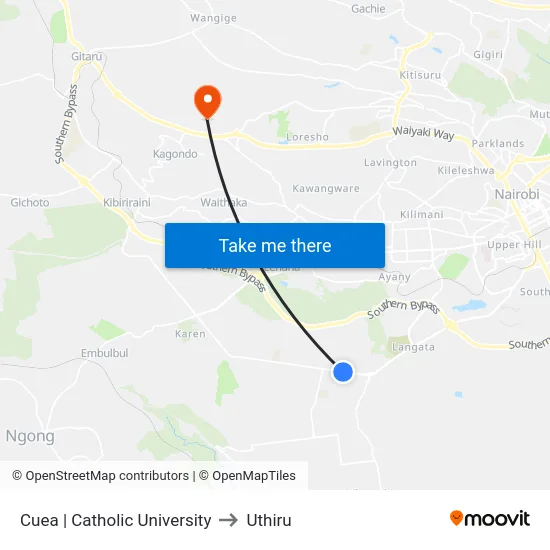 Cuea | Catholic University to Uthiru map