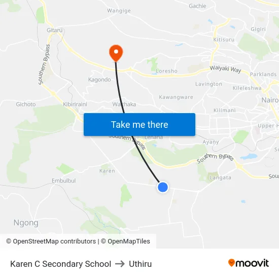 Karen C Secondary School to Uthiru map