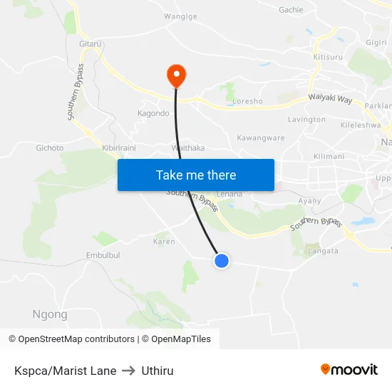 Kspca/Marist Lane to Uthiru map