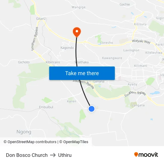 Don Bosco Church to Uthiru map