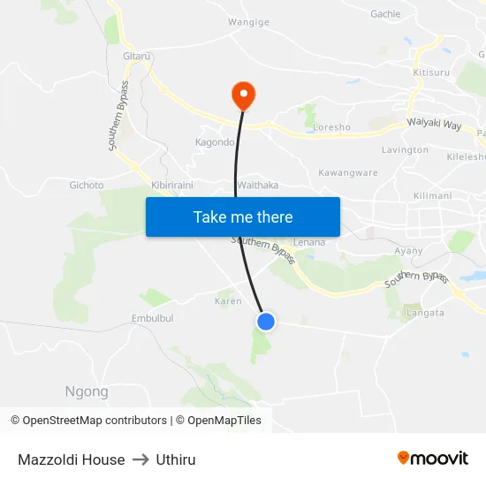 Mazzoldi House to Uthiru map