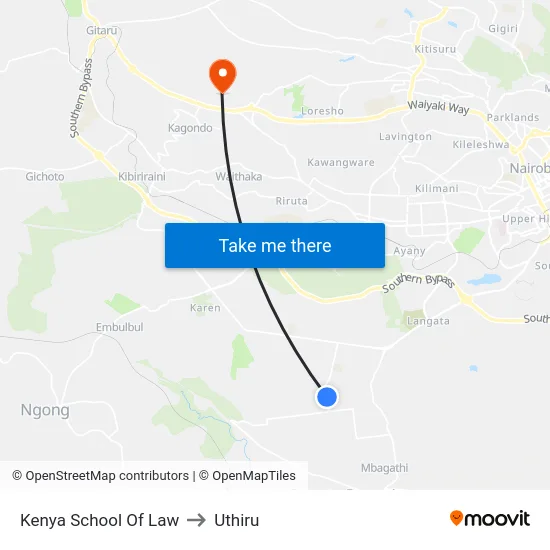Kenya School Of Law to Uthiru map