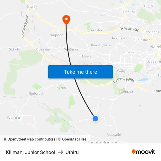 Kilimani Junior School to Uthiru map