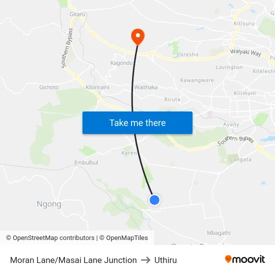 Moran Lane/Masai Lane Junction to Uthiru map