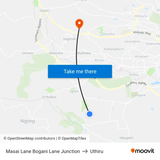 Masai Lane Bogani Lane Junction to Uthiru map