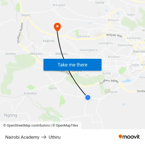 Nairobi Academy to Uthiru map