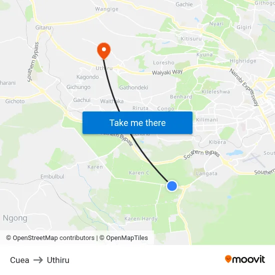 Cuea to Uthiru map