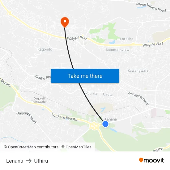 Lenana to Uthiru map
