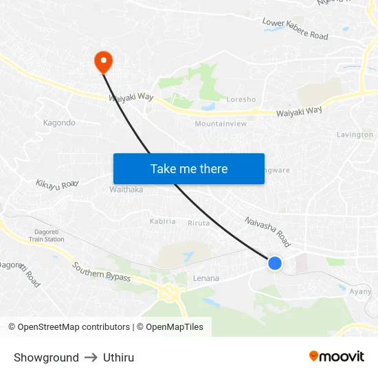 Showground to Uthiru map