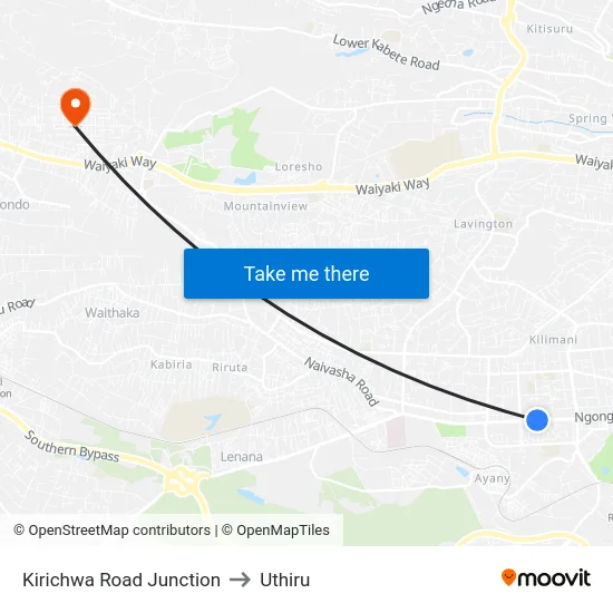 Kirichwa Road Junction to Uthiru map