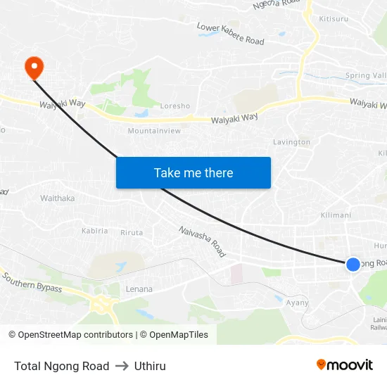 Total Ngong Road to Uthiru map