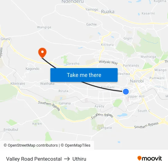 Valley Road Pentecostal to Uthiru map