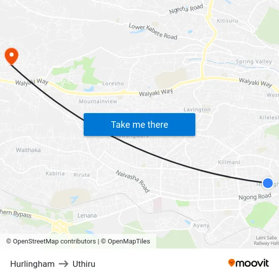 Hurlingham to Uthiru map