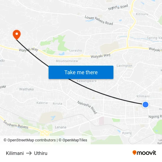 Kilimani to Uthiru map