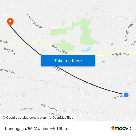 Kanungaga/56 Mwisho to Uthiru map