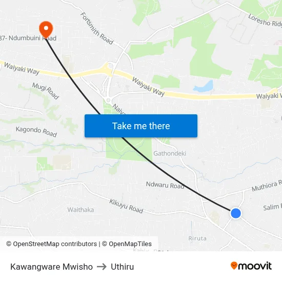 Kawangware Mwisho to Uthiru map