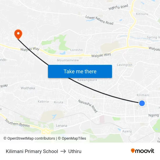 Kilimani Primary School to Uthiru map