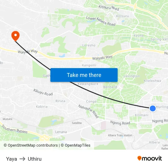 Yaya to Uthiru map