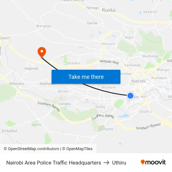 Nairobi Area Police Traffic Headquarters to Uthiru map