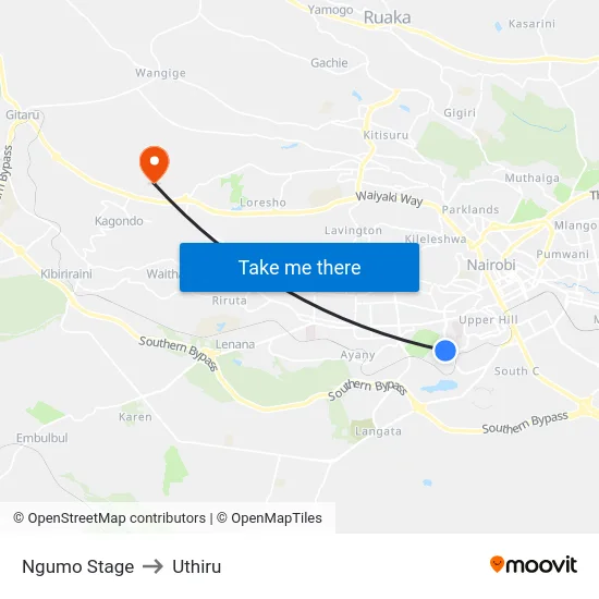 Ngumo Stage to Uthiru map