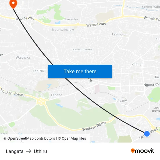 Langata to Uthiru map