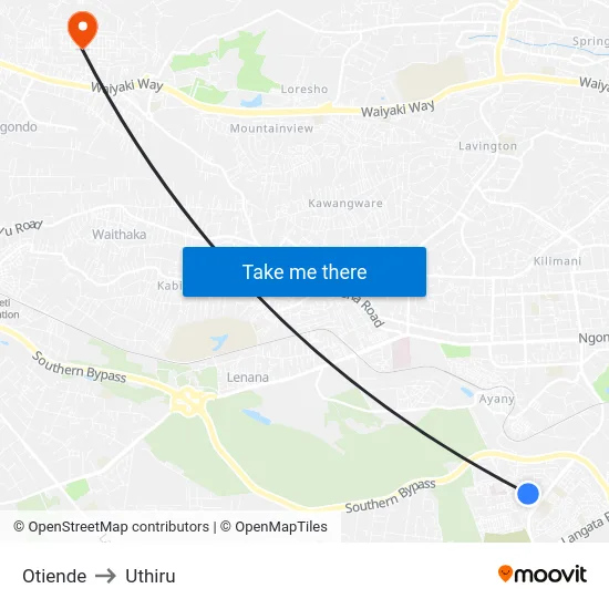Otiende to Uthiru map