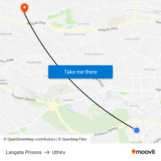 Langata Prisons to Uthiru map