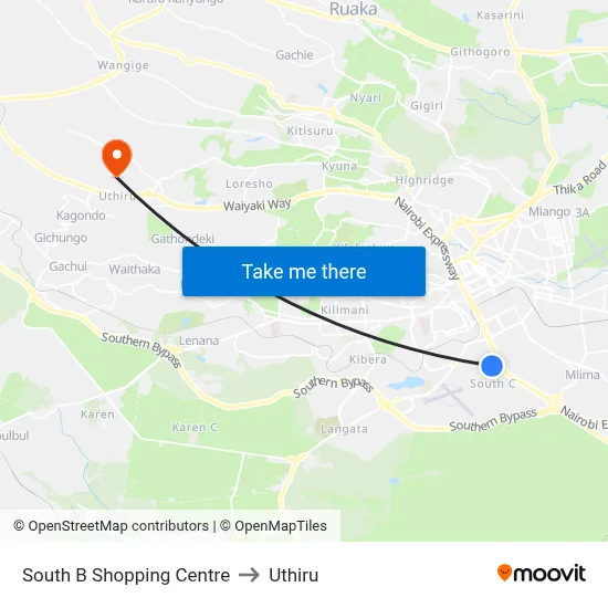 South B Shopping Centre to Uthiru map