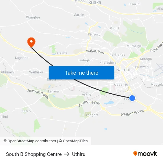 South B Shopping Centre to Uthiru map