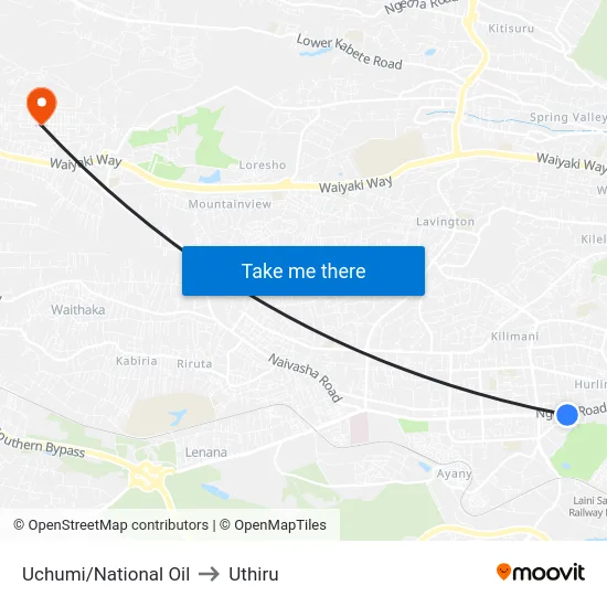 Uchumi/National Oil to Uthiru map