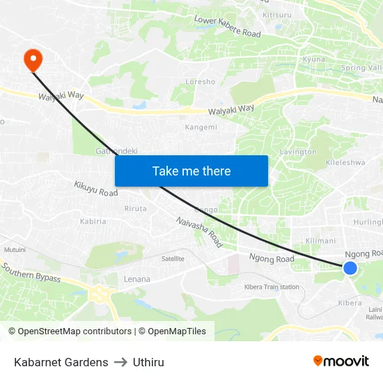Kabarnet Gardens to Uthiru map