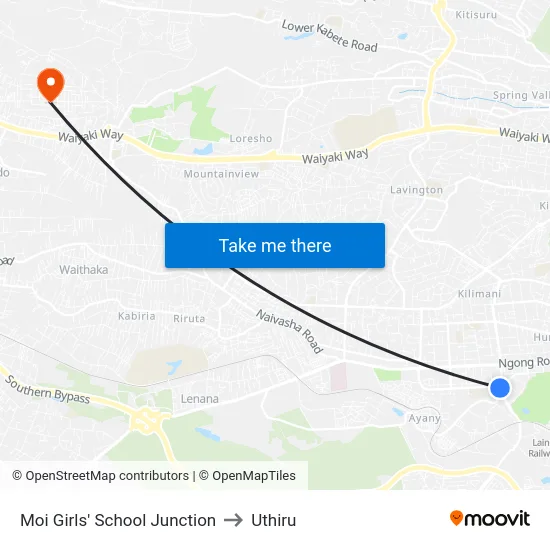 Moi Girls' School Junction to Uthiru map