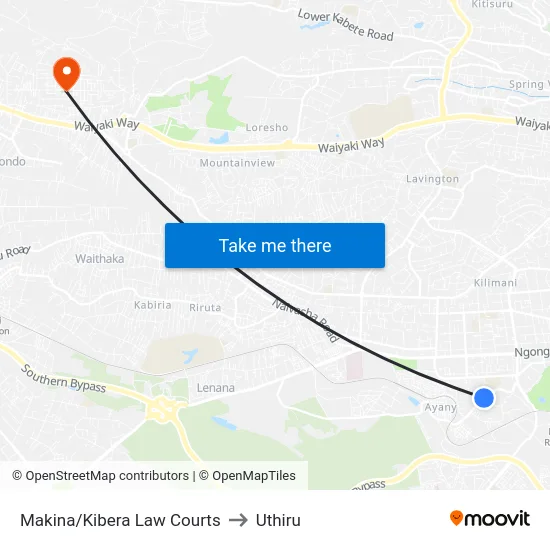 Makina/Kibera Law Courts to Uthiru map