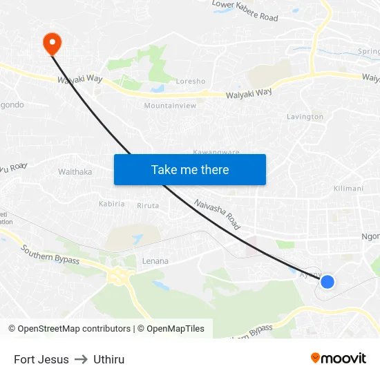 Fort Jesus to Uthiru map